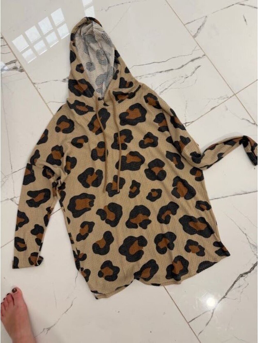 BomBom Leopard Print Hooded Tunic Top Oversized